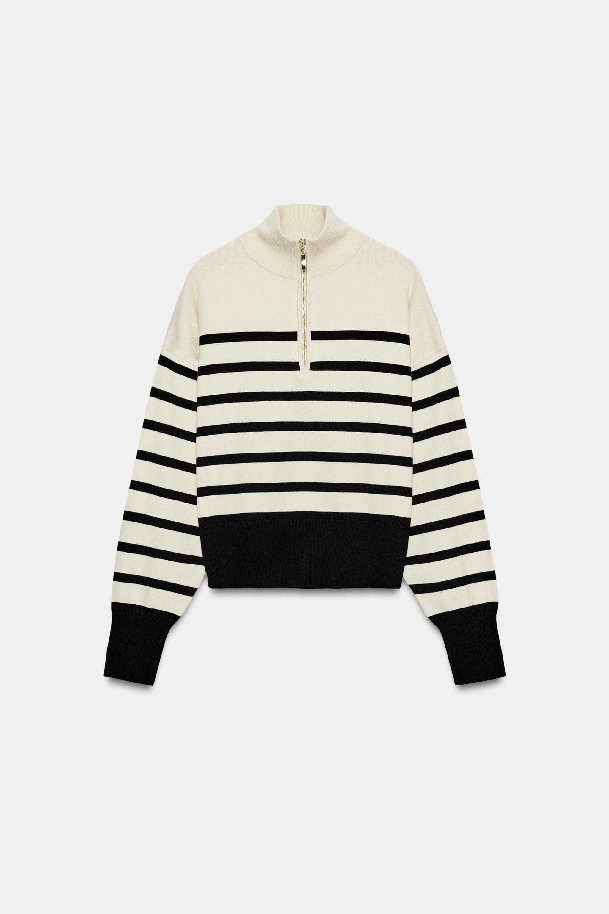 STRIPED KNIT ZIP-UP JUMPER